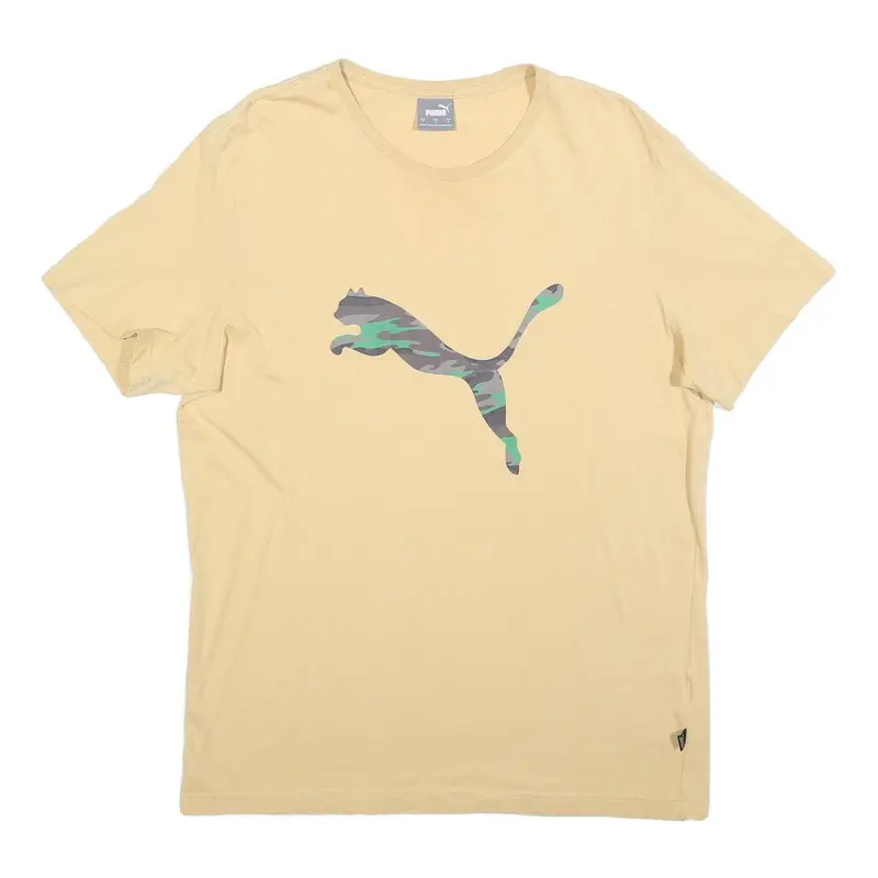 Puma Mens Beige T-Shirt L Short Sleeve Crew Neck Cotton Blend Camouflage Print 1