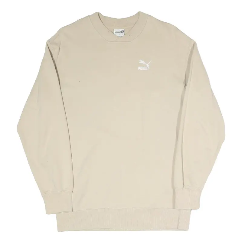 Puma Mens Beige Xs Crew Neck Cotton Blend Sweatshirt Logo Athletic Pullover 1