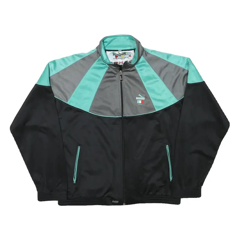 Puma Mens Black & Aqua Polyester Blend Zip Jacket M Sportswear Casual Retro 1