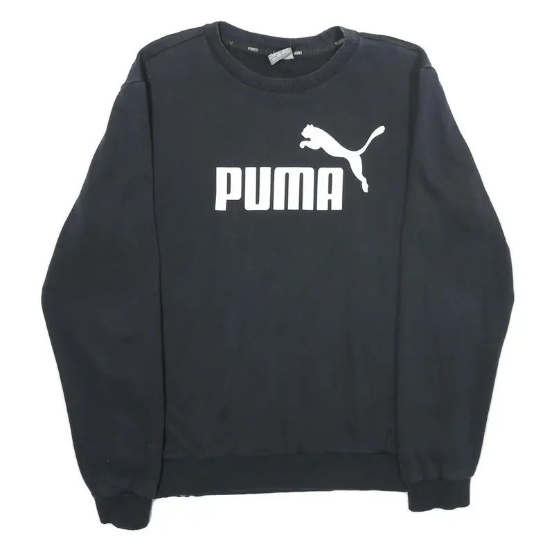 Puma Mens Black Cotton Blend Crew Neck M Logo Sweatshirt Pullover Casual 1