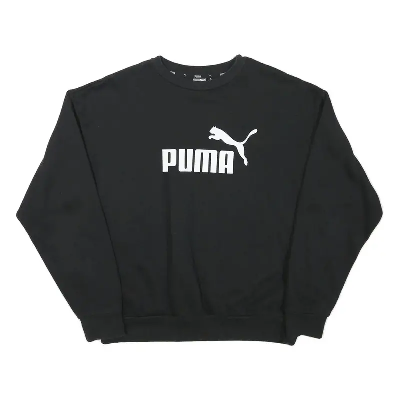 Puma Mens Black Cotton Blend Crew Neck Sweatshirt L Logo Print Casual 1