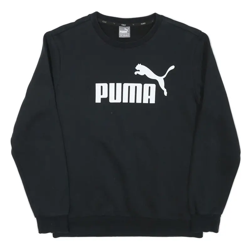 Puma Mens Black Cotton Blend Crew Neck Sweatshirt M Logo Print Casual 1
