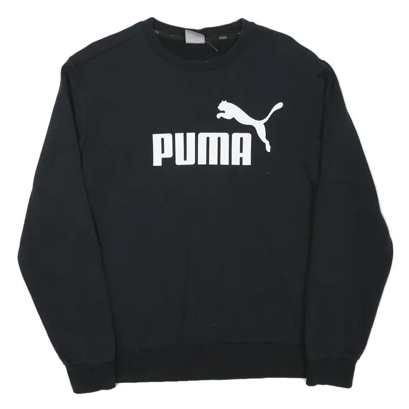 Puma Mens Black Cotton Blend Crew Neck Sweatshirt M Logo Print Casual 1