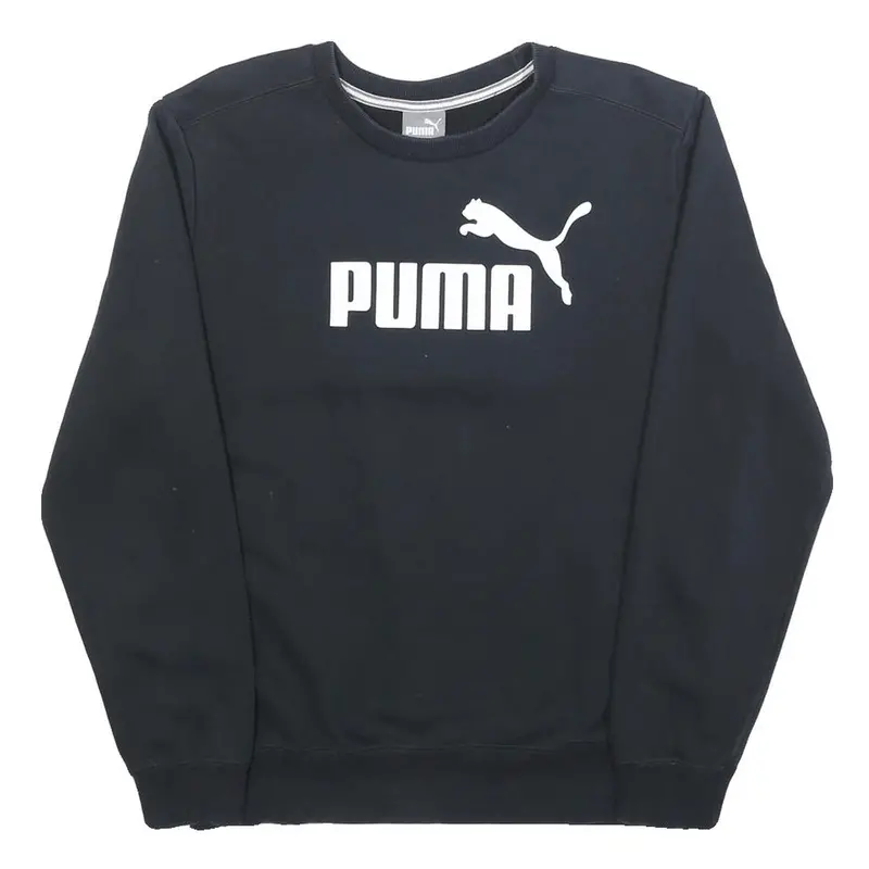 Puma Mens Black Cotton Blend Crew Neck Sweatshirt S Logo Graphic 1