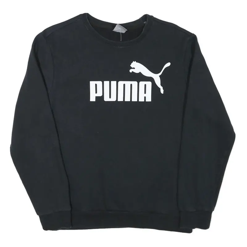 Puma Mens Black Cotton Blend Crew Neck Sweatshirt S Logo Print Casual Pullover 1