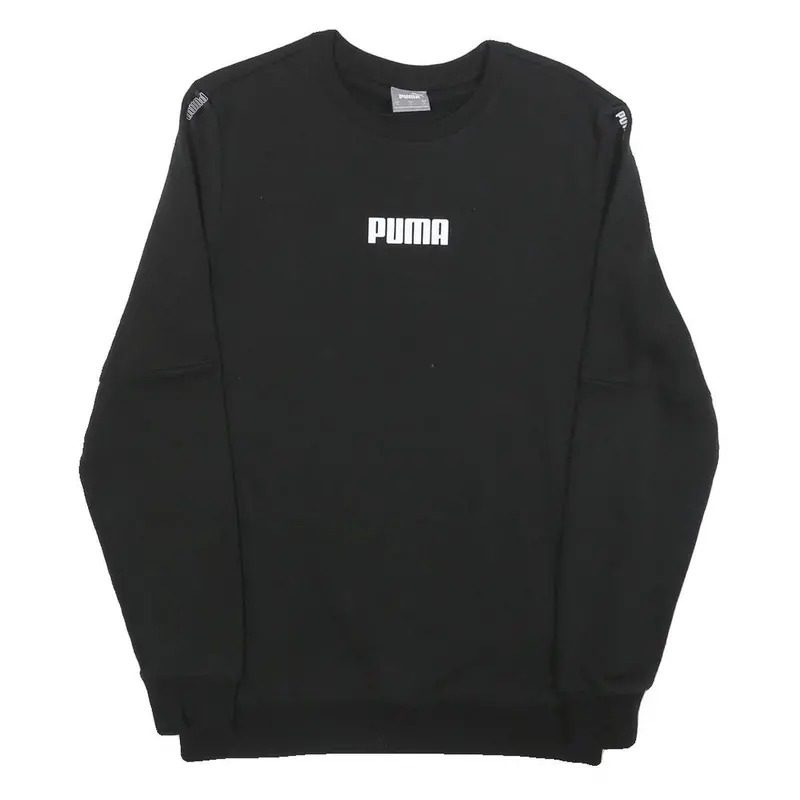 Puma Mens Black Cotton Blend Crew Neck Sweatshirt S Logo Tape Shoulder 1