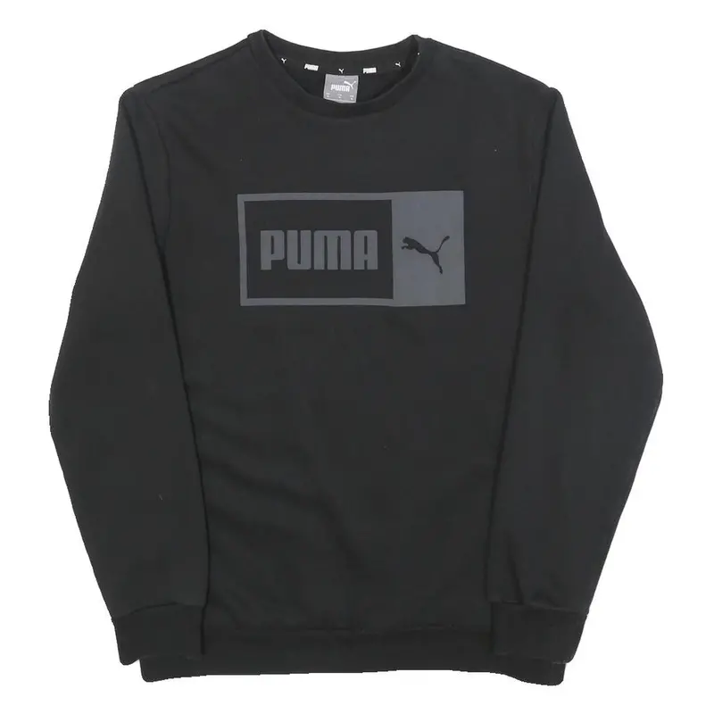 Puma Mens Black Crew Neck Sweatshirt M Cotton Blend Logo Print Casual 1