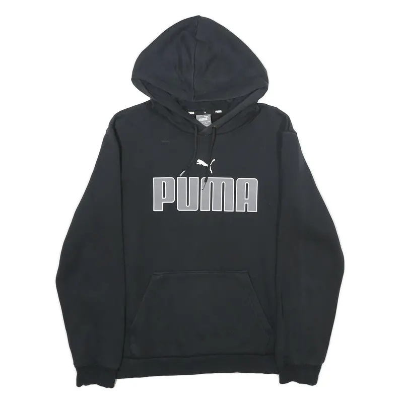 Puma Mens Black Hoodie M Cotton Blend Pullover Hooded Sweatshirt Logo Print 1