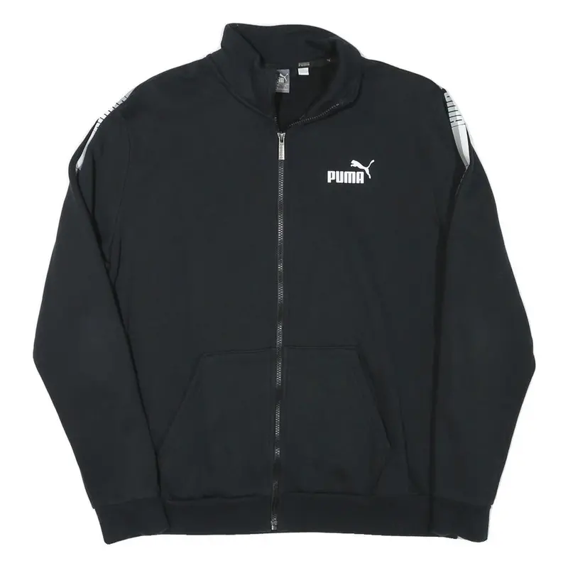 Puma Mens Black Jacket L Cotton Blend Zip Plain Sports Logo Track Jacket 1