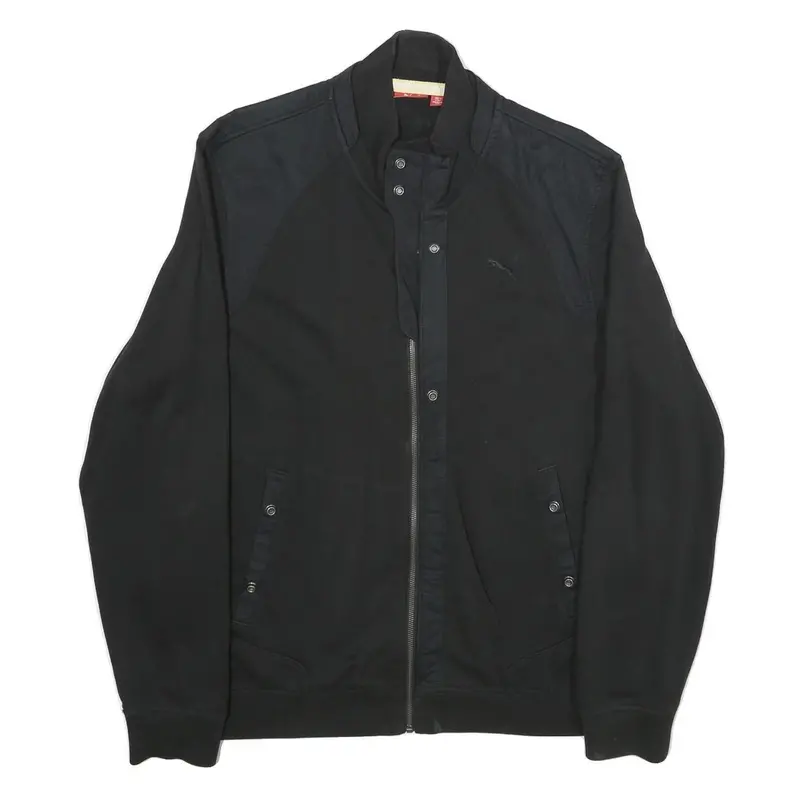 Puma Mens Black Jacket L Cotton Plain Zip Casual Sportswear 1
