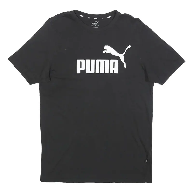 Puma Mens Black S T-Shirt Short Sleeve Crew Neck Cotton Blend Logo Graphic 1