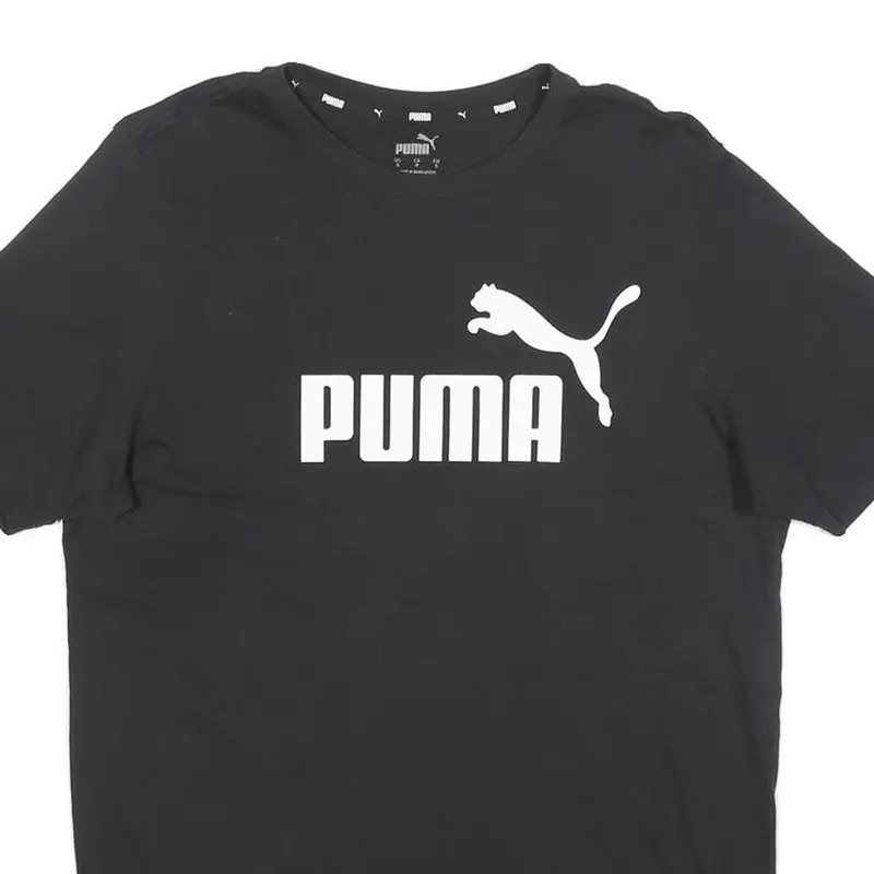 Puma Mens Black S T-Shirt Short Sleeve Crew Neck Cotton Blend Logo Graphic 2