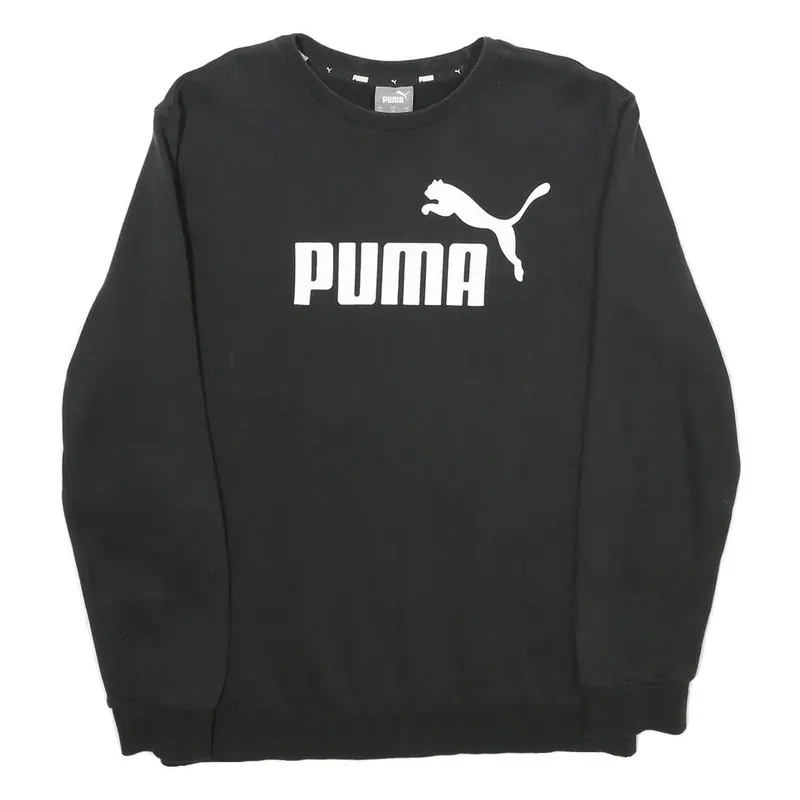 Puma Mens Black Sweatshirt Crew Neck M Cotton Blend Logo Pullover 1