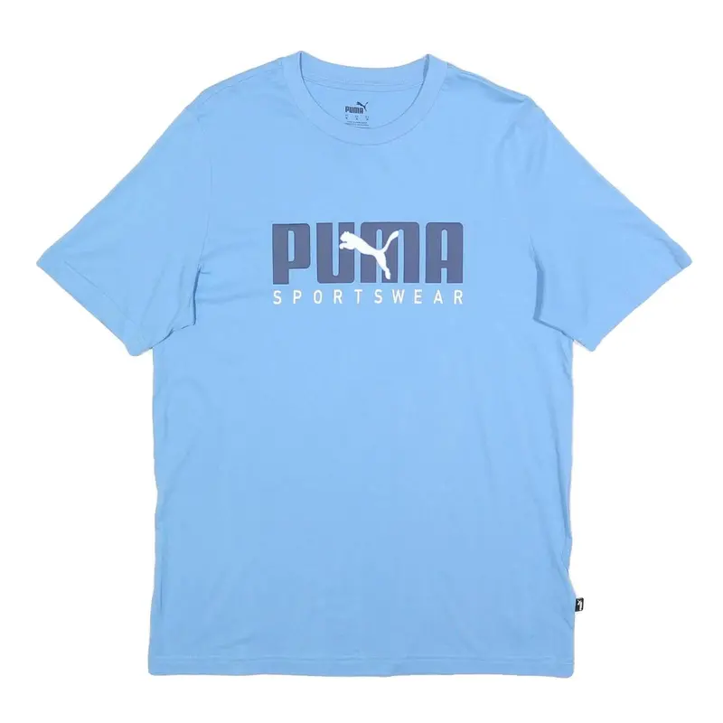 Puma Mens Blue Crew Neck Short Sleeve T-Shirt M Cotton Sportswear Logo 1