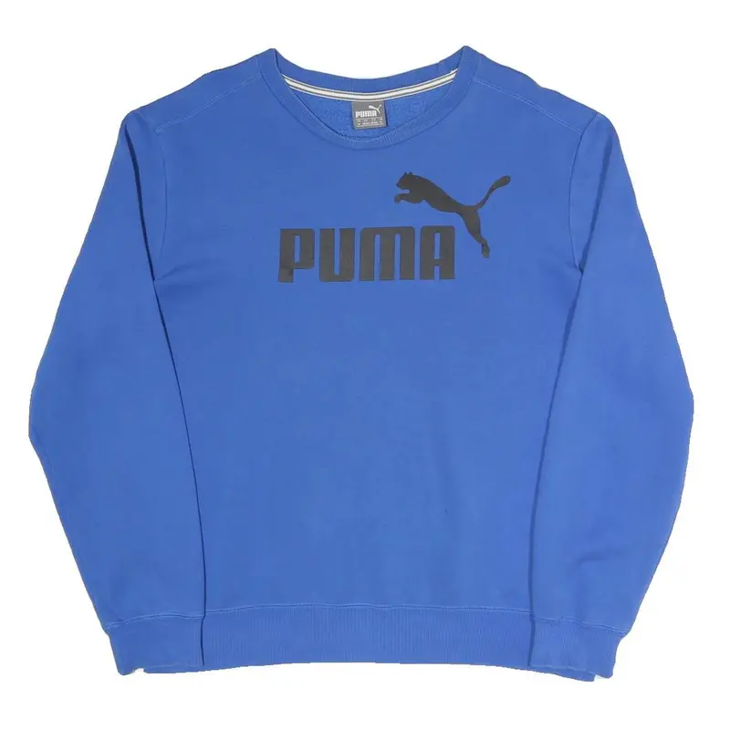 Puma Mens Blue Sweatshirt Crew Neck M Cotton Blend Logo Print Casual Pullover 1