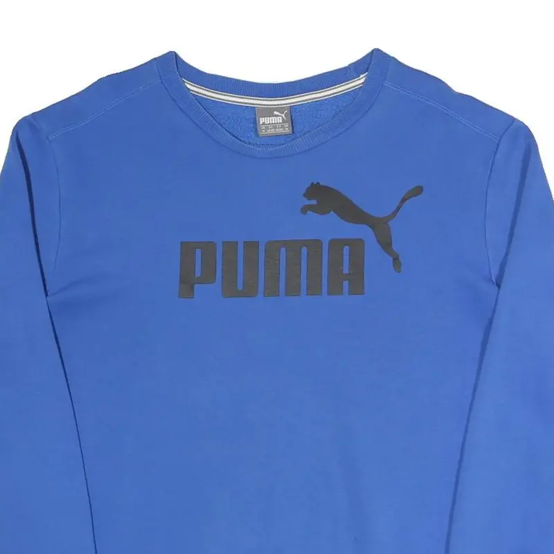 Puma Mens Blue Sweatshirt Crew Neck M Cotton Blend Logo Print Casual Pullover 2