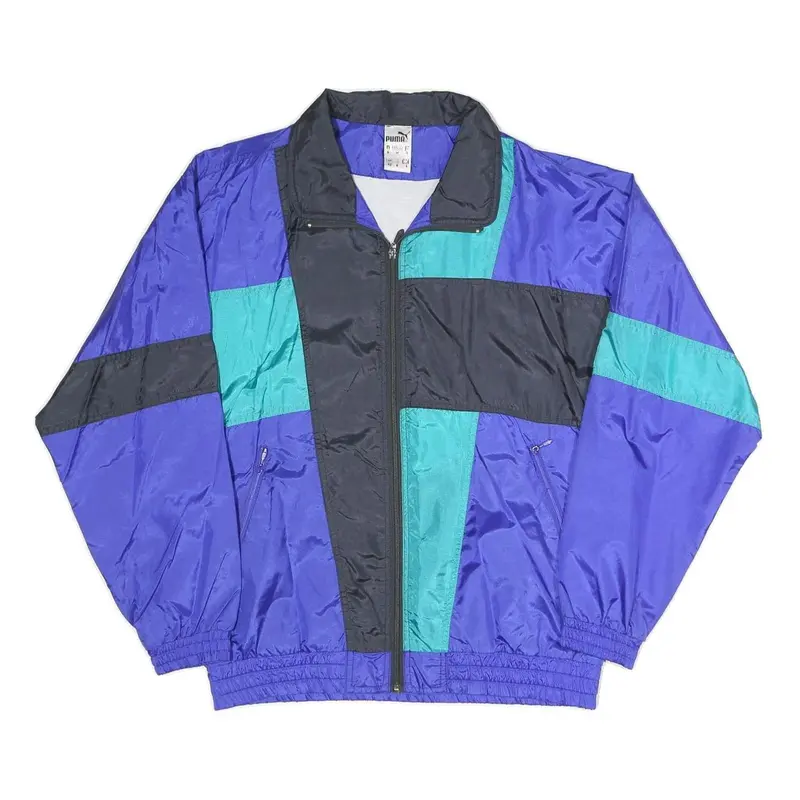 Puma Mens Blue Teal Black Retro Track Jacket M Polyester Blend Colourblock Zip 1