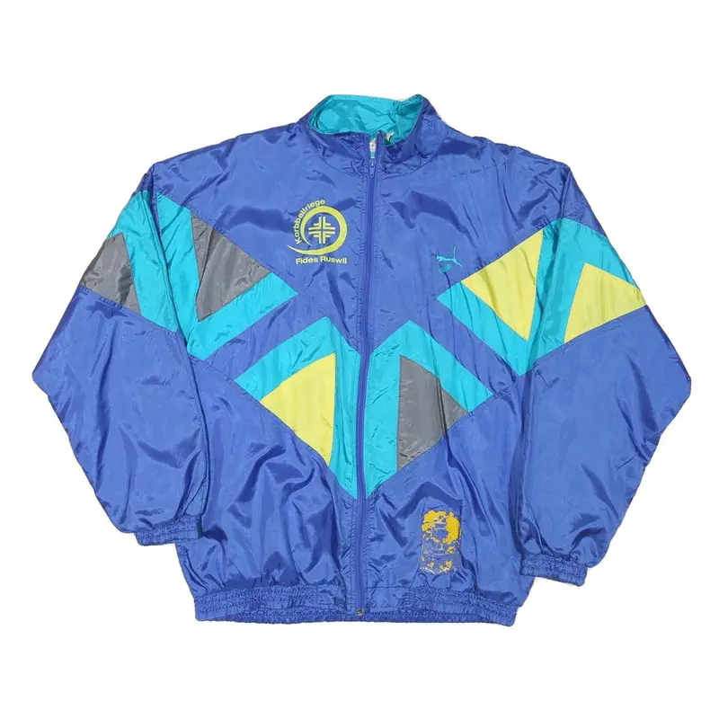 Puma Mens Blue Yellow Grey Colourblock Sports Zip Jacket L Polyester 1