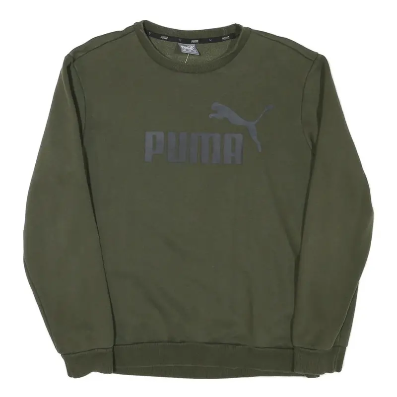 Puma Mens Green Crew Neck M Cotton Blend Sweatshirt Pullover Logo 1
