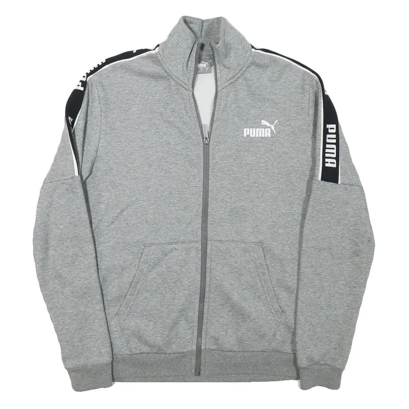 Puma Mens Grey & Black Logo Tape Zip Jacket M Cotton Blend Casual Sport 1