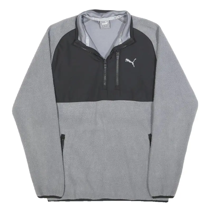 Puma Mens Grey & Black Patterned Full Zip Jumper Crew Neck Polyester Blend S 1