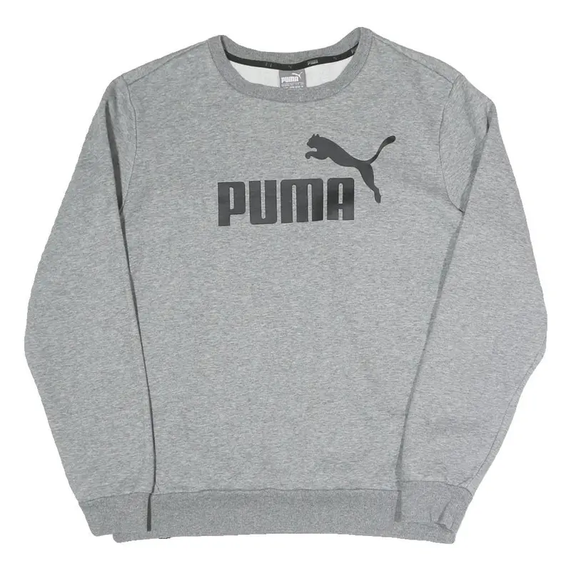 Puma Mens Grey Cotton Blend Crew Neck M Logo Sweatshirt Casual 1