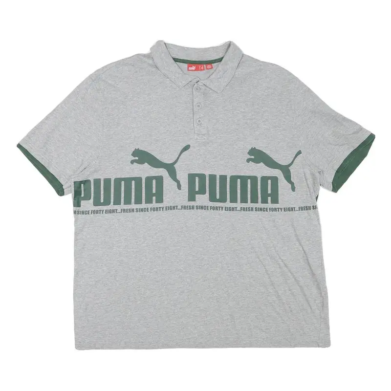 Puma Mens Grey & Dark Green Short Sleeve Cotton Blend Polo Shirt M Logo Print 1