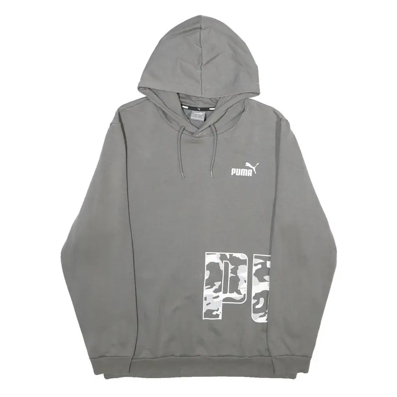 Puma Mens Grey Hoodie L Cotton Blend Logo Print Pullover Sweatshirt 1