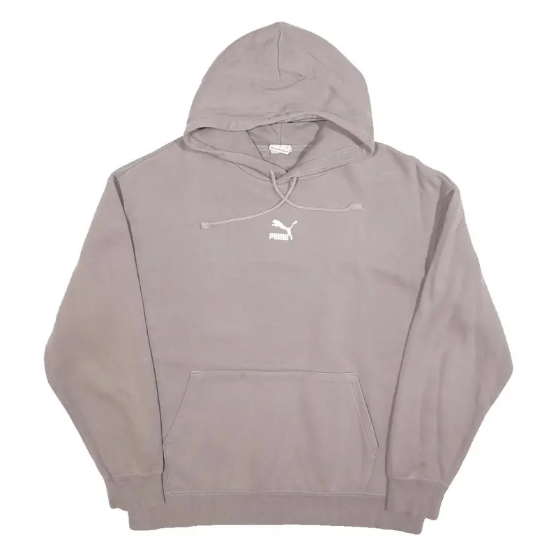 Puma Mens Grey Hoodie M Cotton Blend Pullover Drawstring Hood Casual Sweatshirt 1