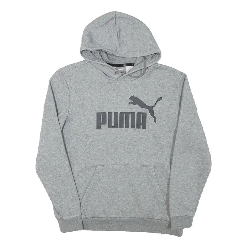 Puma Mens Grey Hoodie S Cotton Blend Pullover Hooded Sweatshirt Logo 1