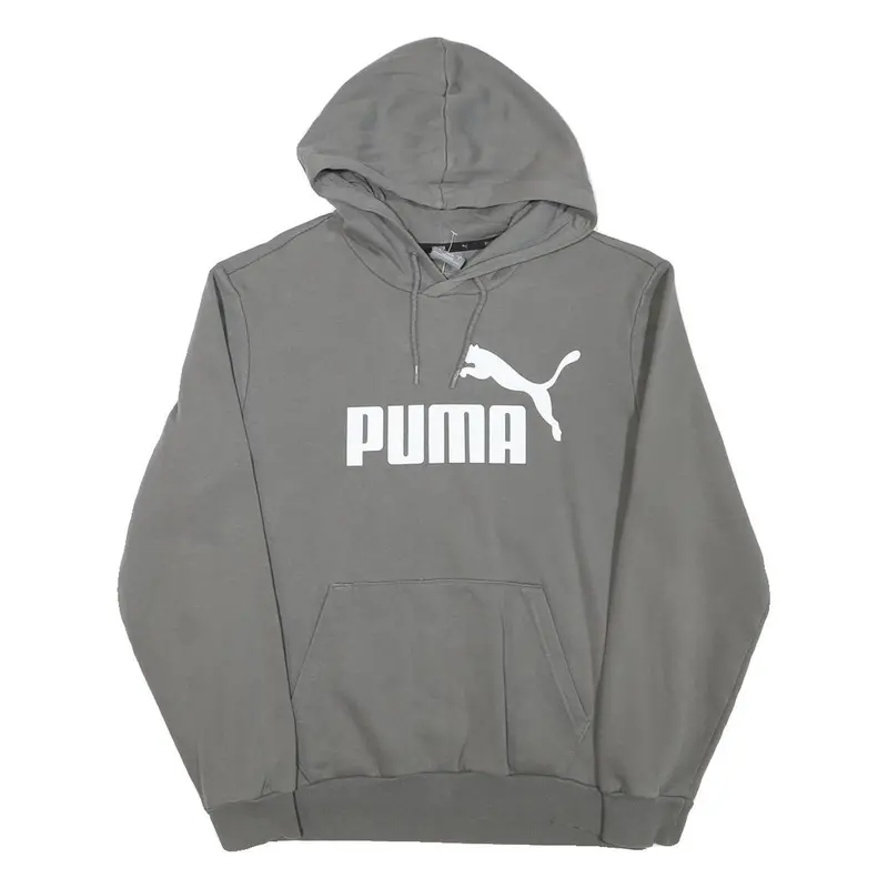 Puma Mens Grey Hoodie S Cotton Blend Pullover Sweatshirt Drawstring Hood 1