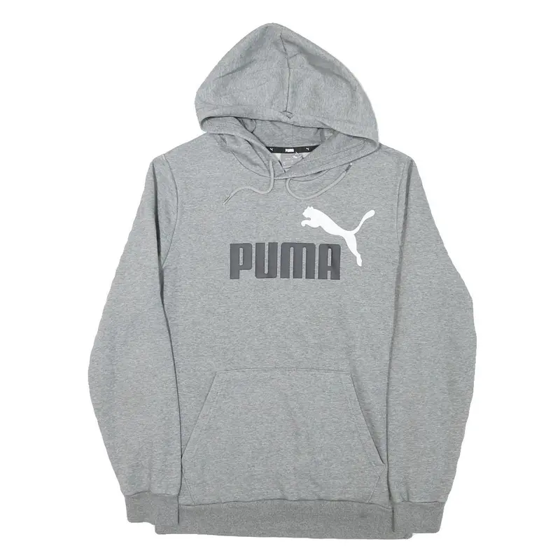 Puma Mens Grey Pullover Hoodie S Cotton Blend Drawstring Hood Logo Sweatshirt 1