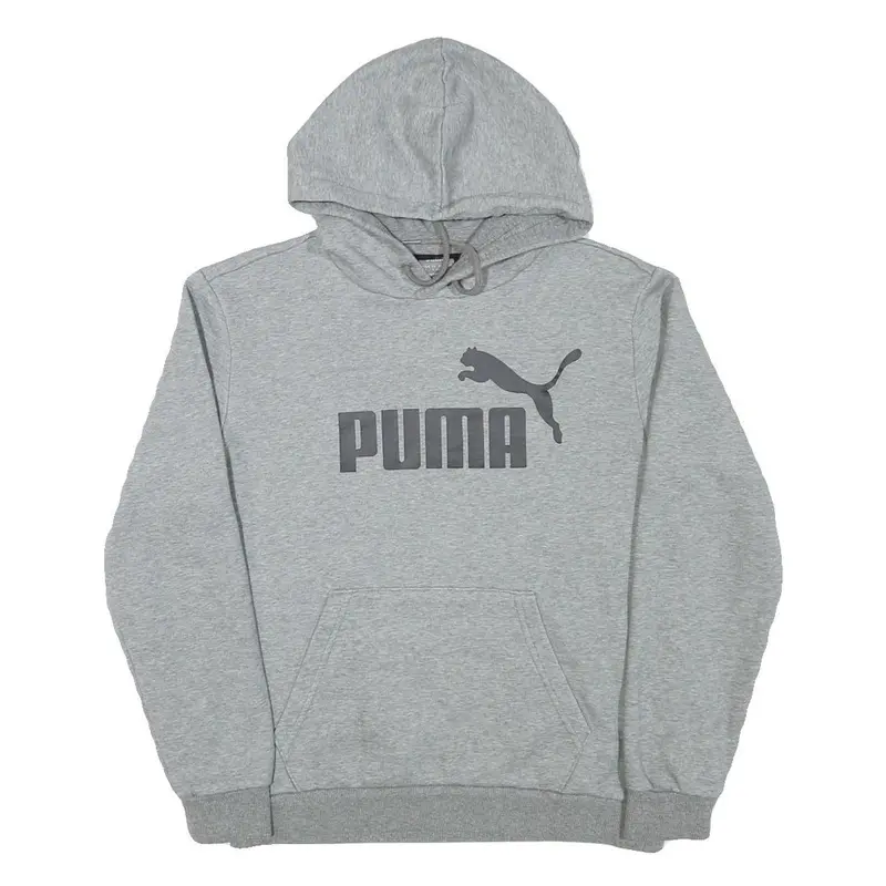 Puma Mens Grey Pullover Hoodie S Cotton Blend Logo Print Casual Sweatshirt 1