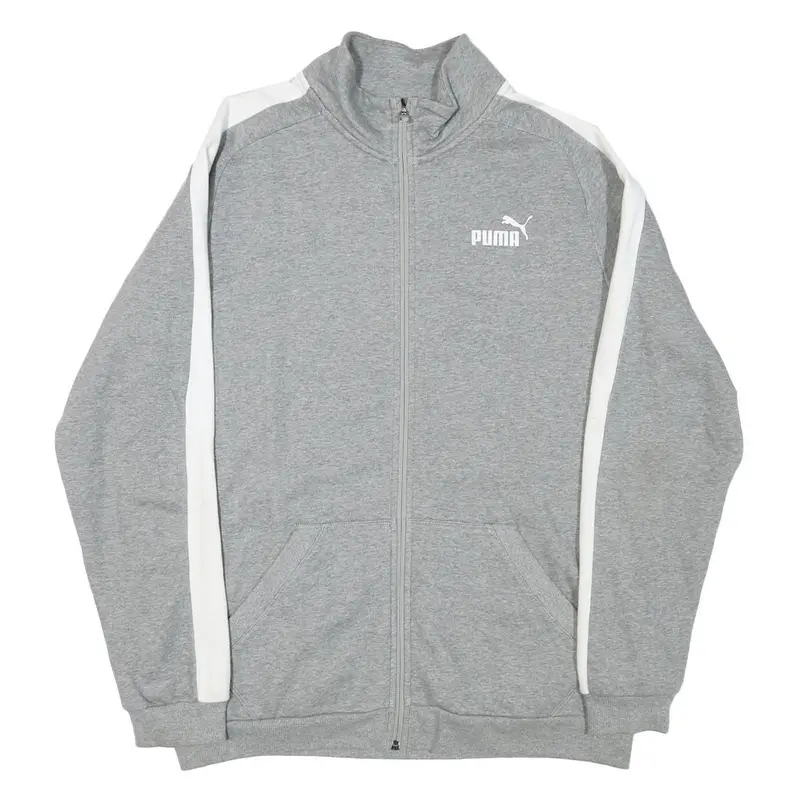 Puma Mens Grey & White Track Jacket L Cotton Blend Plain Zip Comfort Sport 1