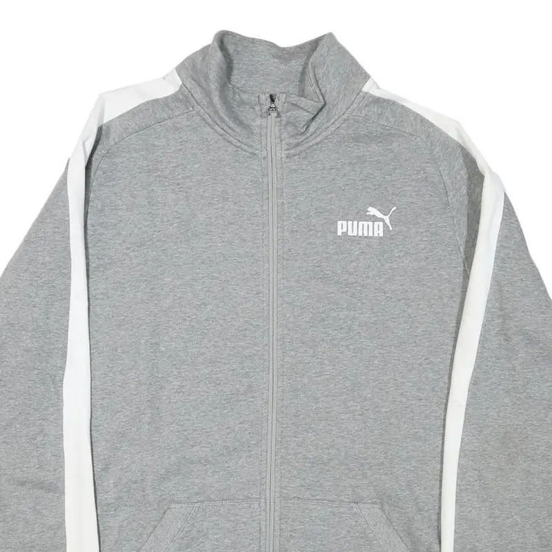 Puma Mens Grey & White Track Jacket L Cotton Blend Plain Zip Comfort Sport 2