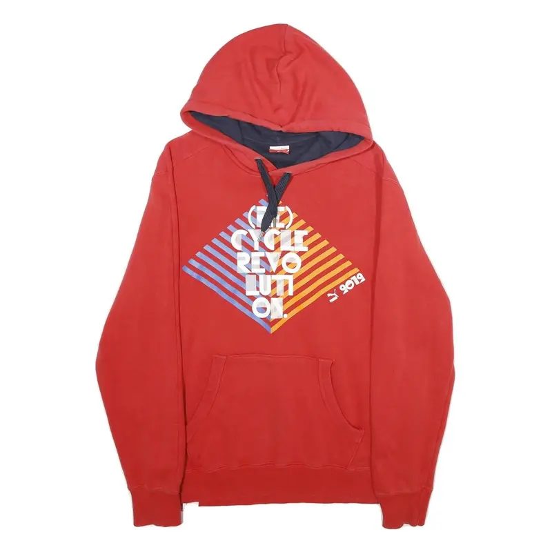 Puma Mens Red Cotton Blend Graphic Print Pullover Hoodie L 1