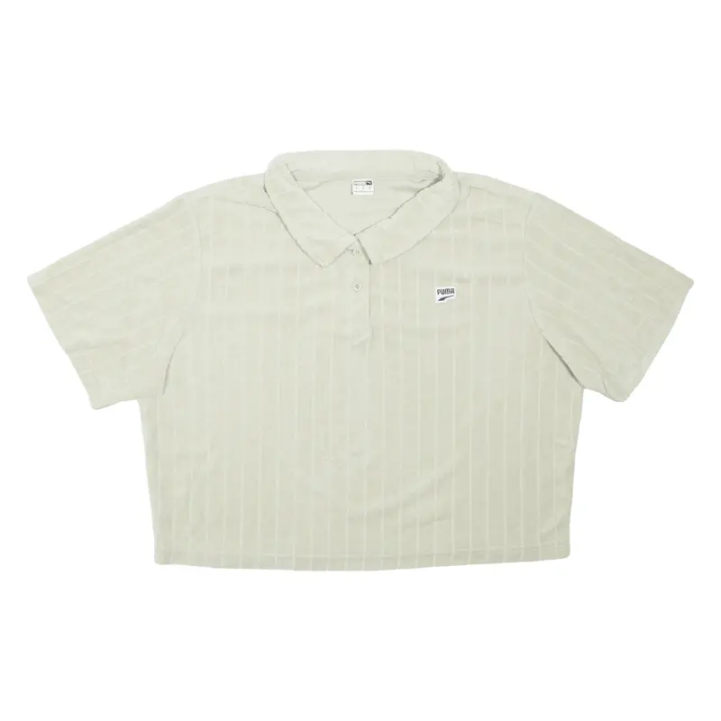 Puma Towelling Cropped Womens Polo Shirt Beige Striped Xl 1