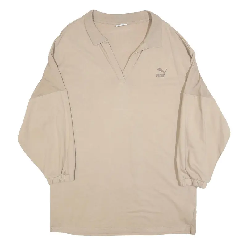 Puma Womens Beige Cotton Blend Sweatshirt Collared Xl Logo Casual Oversized 1
