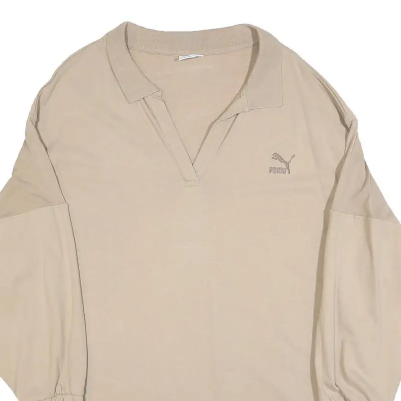 Puma Womens Beige Cotton Blend Sweatshirt Collared Xl Logo Casual Oversized 2