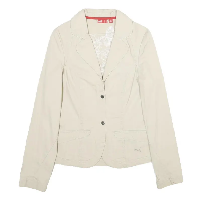Puma Womens Beige Cotton Classic Jacket Uk 12 Button Closure Casual Lightweight 1