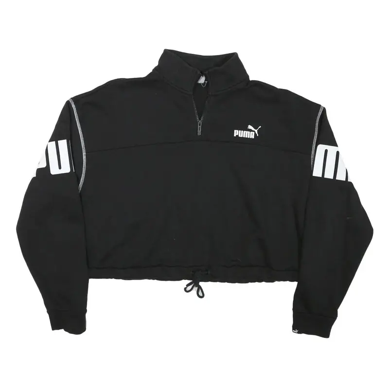 Puma Womens Black 1/4 Zip Xl Logo Print Cropped Sweatshirt 1