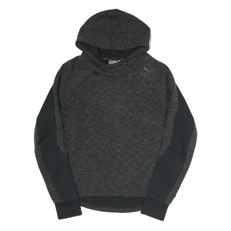 Puma Womens Black & Charcoal Hooded Pullover Hoodie Uk 8 Cotton Blend 1