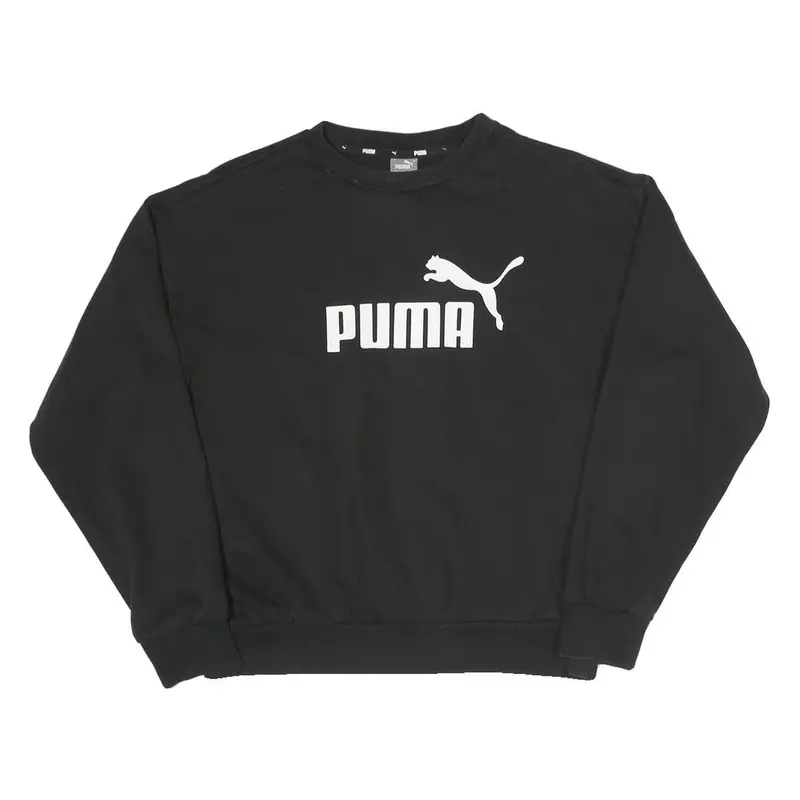 Puma Womens Black Cotton Blend Crew Neck S Logo Sweatshirt Pullover Casual 1