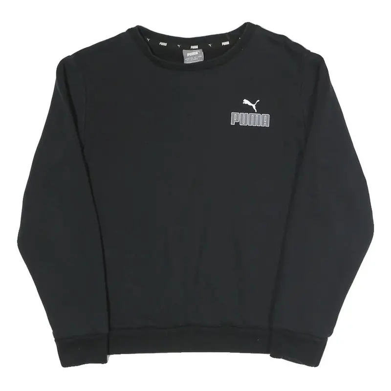 Puma Womens Black Cotton Blend Crew Neck Sweatshirt S Logo Print Pullover 1