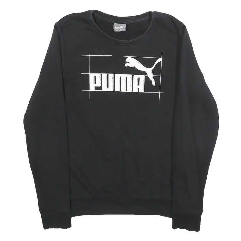 Puma Womens Black Cotton Blend Crew Neck Sweatshirt Uk 12 Casual Pullover 1