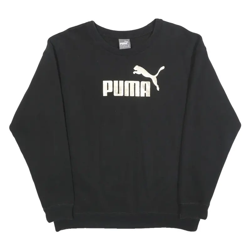 Puma Womens Black Cotton Blend Crew Neck Sweatshirt Uk 12 Logo Casual 1