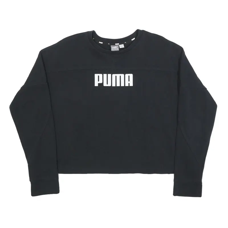 Puma Womens Black Cotton Blend Crew Neck Xs Logo Print Sweatshirt Pullover 1