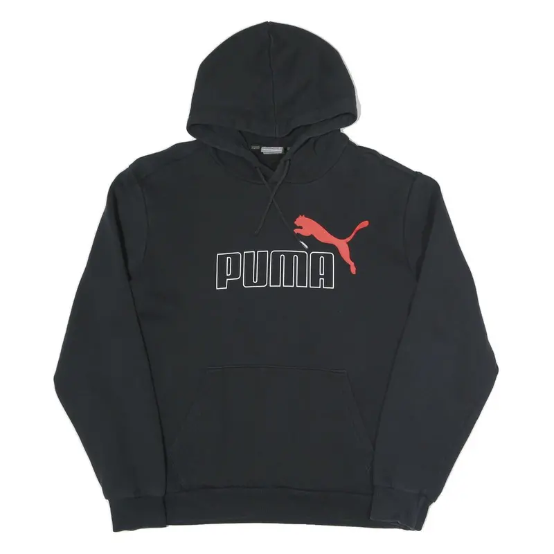 Puma Womens Black Cotton Blend Pullover Hoodie M Logo Print Casual Wear 1
