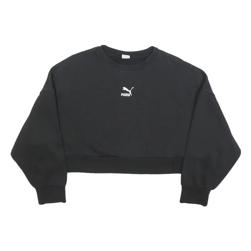 Puma Womens Black Crew Neck M Cropped Sweatshirt Casual Sportswear 1