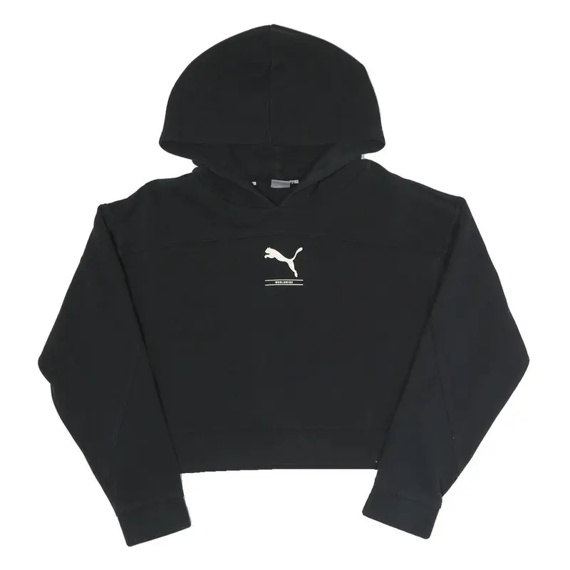 Puma Womens Black Cropped Hoodie M Cotton Blend Casual Sweatshirt 1